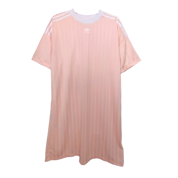 Adidas Originals Trefoil Pink White Striped Tshirt Dress Women's Size Large L - Picture 7 of 15
